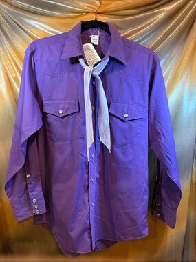 Malco Modes Purple Western Button-Down Shirt lavender Bandana. Box PP